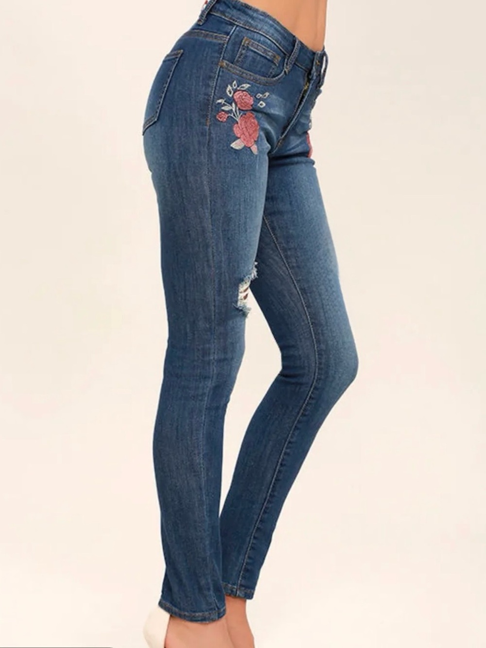 Angel Kiss Embroidered Distressed Skinny Jeans